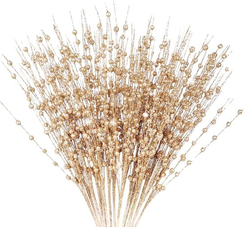 MACTING 12Pack künstliche Glitter Beerenstamm Ornamente, 45cm Sekt Beeren Stiele Zweig dekorative Sticks für Christbaumschmuck Weihnachtsdeko Adventskranz Deko Weihnachtsgirlande Türkranz Weihnachten