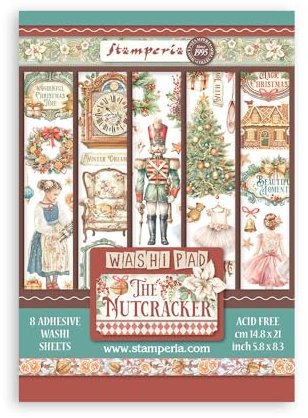 Stamperia - Washi Pad for Scrapbooks, Albums, Cards, Bullet Journals, and More, Translucent, Easy to Cut, Acid Free, Perfect for Hobbies, Crafts, and Gifting (The Nutcracker) (A5) (8 Sheets)