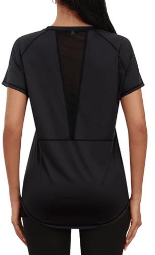 Gyabnw Ladies Sports Top Gym Shirts Short Sleeve Casual Workout Yoga Running Top Crew Neck Back Mesh Fitness Athletic Tee Shirts Black