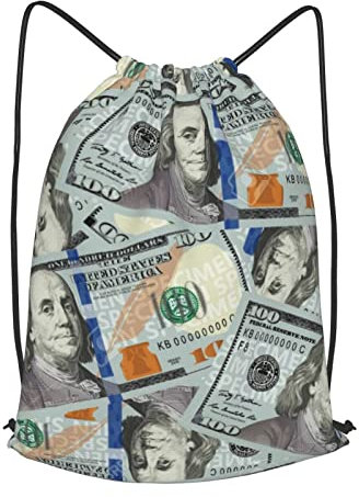 Hunderte Von 100-Dollar-Scheinen Turnbeutel Verstellbar Stofftasche Bag Mit Kordelzug Rucksack Für Freizeit Schwimmen Strand