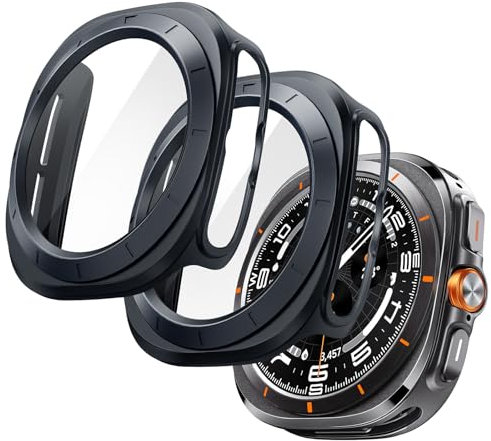 JETech Cover con Pellicola Protettiva per Samsung Galaxy Watch Ultra (2025/2024) 47mm, Custodia Protettiva Complessiva, Incorporato Vetro Temperato Film Alta Sensibilità, 2 Pezzi (Titanium Gray)