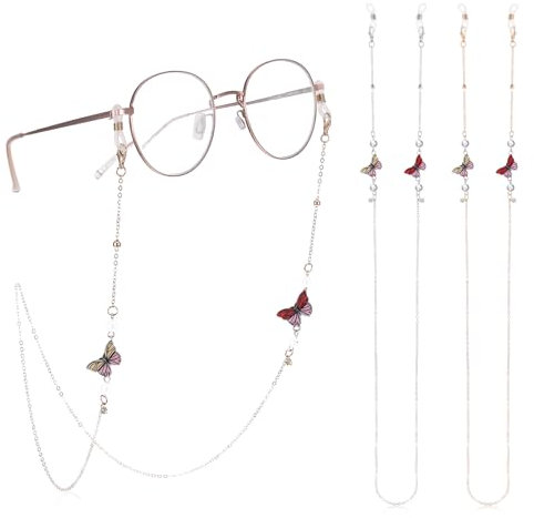 Xthrotsenk 2 Stück Stilvolle Brillenketten Damen Brillenkette Gold Silber Maskenkette mit Silikon Ringschnallen für Sonnenbrille Brillengestell Myopie-Brille