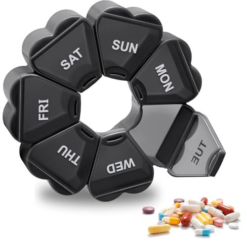 NICEIN 7 Tage Tablettenbox - BPA-frei, Morgens Abends Pillendose,Tragbare und Feuchtigkeitsbeständiger Medikamentenbox,Tabletten Organizer Medikamente,Vitamine,Fischöl (Ⅳ | Schwarz)