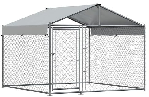 Dellonda Galvanised Steel Outdoor Dog Kennel with Weather Resistant Roof Cover & Chain Link Fencing, Dog Run with Lockable Latch - DG281