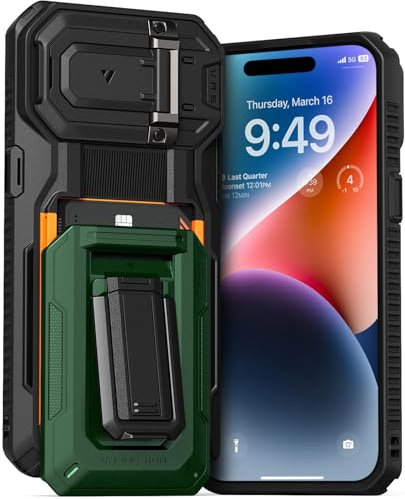 VRS DESIGN Origin Series Schutzhülle für iPhone 15 (2023), iPhone 14 (2022), iPhone 13 (2021), Brieftaschen-Kartenhalter, 3 Kartenfächer, robuste, halbautomatische Schutzhülle mit 3 Karten und