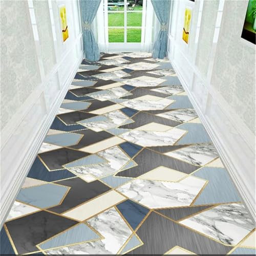 WBDYMX Küchen Teppiche60x110CM Aesthetic Teppich Teppichboden Auslegware Blauer, Rutschfester, waschbarer Teppich mit modernem geometrischem Muster Grau