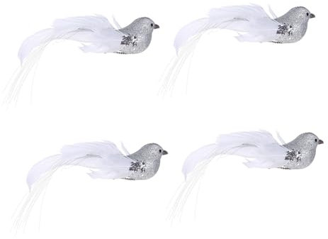 KOMBIUDA 4er Satz Kunstvögel Mit Clips 14 cm Deko-vögel Für Weihnachtsbaum Lebensechte Glitzerfarben Vogel-Ornament