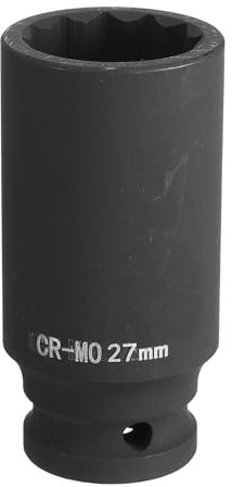 sourcing map 12-Point Deep Impact Socket 1/2 Inch Drive 27mm Metric Chrome Molybdenum Alloy Steel Spindle Axle Nut Impact Socket