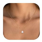 JeweBella Pendant Necklaces for Women - Adjustable Gold & Silver Chains for Women 18K Gold Plated Bow/Bean/CZ/MOP/Geometric/Pearl Pendant Necklace Dainty Jewellery Gifts