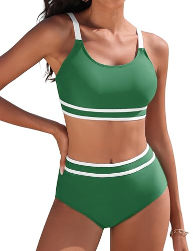 Yuson Girl Costume da Bagno Donna Due Pezzi Push Up Imbottito Reggiseno Bikini Donna Mare Regolabile Costumi da Bagno Scollo a U Patchwork a Righe Bikini Vita Alta Bikini da Spiaggia
