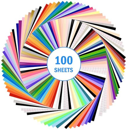 VINYL FROG Paquete de 100 vinilos adhesivos permanentes (56 vinilos brillantes + 38 vinilos mate + 6 cintas de transferencia) hojas de vinilo permanentes de 12 x 12 pulgadas para Cricut y taza, taza,