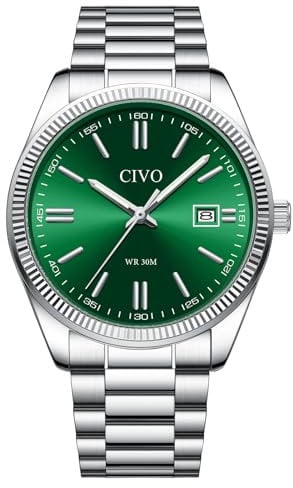 CIVO Herren Uhr Edelstahl Armbanduhr: Einfach Business Wasserdicht Uhren für Männer Grün - Analog Quarz Herrenuhr mit Leuchtend Datum