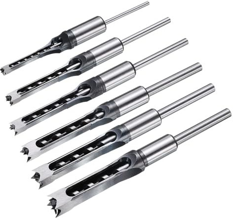 sourcing map 6pcs Square Hole Drill Bit for Wood 1/2, 1/4, 3/8, 5/8, 5/16, 9/16 Hollow Chisel Mortiser Auger Spur Cutter Tool HSS for Woodworking Carpentry
