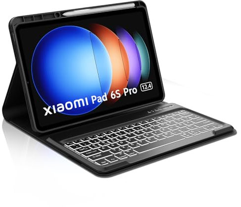 Occtingkind, Tastiera Xiaomi Pad 6S Pro, custodia con tastiera per Xiaomi Pad 6S Pro 12.4 pollici, tastiera magnetica rimovibile Bluetooth QWERTZ, USB C, retroilluminazione, nero