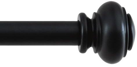 BellaHills Curtain Poles for Windows 25mm Single Curtain Rod with Classic Finials 76 to 150 cm, Adjustable Curtain Pole with Brackets Fittings Set for Living Room & Door, Black