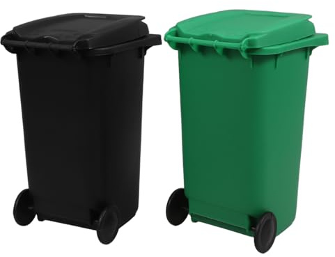 Operitacx 2pcs Recycle Bin Mini Wheelie Bin Trash Can Pencil Holder Waste Container for Pens Pencils