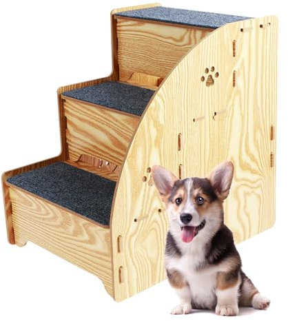 BAODBF Haustiertreppe Hundetreppe,Hundetreppe Bett 3 Stufen,Katzentreppe 40cm Hoch,Hunderampe Bett für Kleine Hunde oder Katze