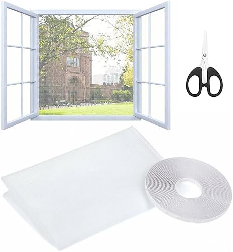 Mosquitera Ventana, Kit de Protección Contra Insectos Moscas, 150 x 200 cm Mosquitera Ajustable, Malla Mosquitera Para Ventanas, Que Mantiene a Los Insectos, Tamaño de la Ventana DIY, Blanco