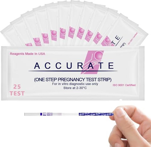 25pcs Tira Reactiva de Embarazo, Tests de Embarazo, Prueba de Embarazo de Sensibilidad 10 mUI/ml, Test Rápido de hCG de Orina, Detección Temprana de Gravidez Disponible