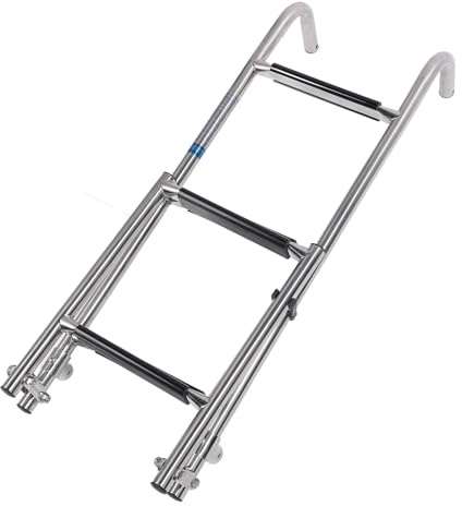 5 Step Boat Ladder, 316 Stainless Steel Pontoon Ladder Folding Marine Boarding Ladder with Arched Assist Handrail Marine Step Ladder Dock Ladder for Yacht, Pontoon, Swimming Pools