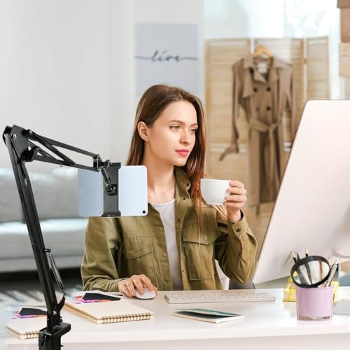 CROWNSHOP Tablet Floor Stand Adjustable Universal Phone Floor Stand 360-degree Rotatable Metal Tablet Holder Base Phone Stand for iPad or Other for 4.7~11 Inch-Screen Devices (Clamp type)