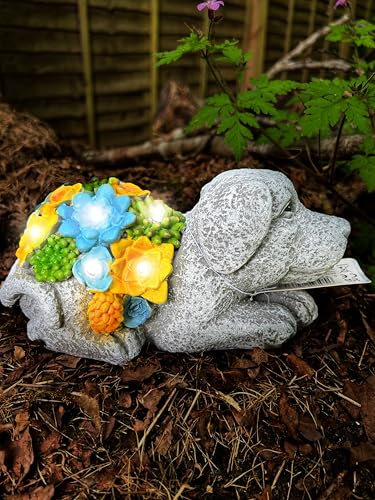Solar Dog Garden Ornament with Lights – Pack of 1 - 22cm/8.6 inch Outdoor Dog Statue with Succulent Plant & LED Lights, Decorative Figurine for Patio, Balcony, Yard, Lawn – Unique Housewarming Gift