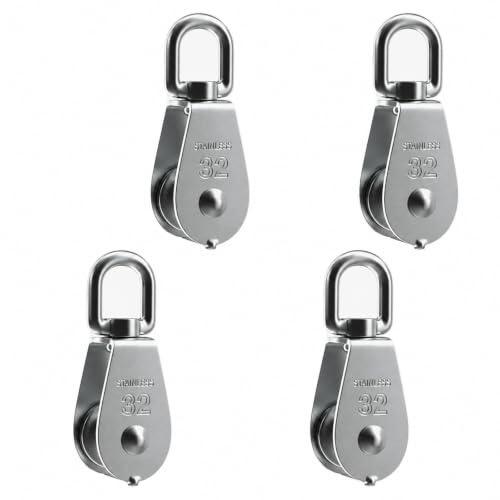 M32 Pulley Block 250kg 304 Stainless Steel Pack of 4 | Heavy Duty Single Wheel Swivel; For Lifting Rope And Cable; Shell Pulley