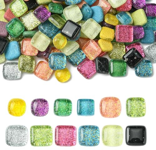 Airssory 180 Stück 12 Farben 10–12 mm Mosaik Quadratische Glas-Kristall Cabochons Glitzer Würfel ohne Loch Perlen für DIY Schmuckherstellung Kunst Scrapbooking Verzierung Schuhe Taschen Dekor