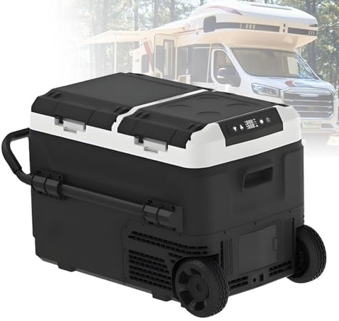 Car Refrigerator, Dual Zone Portable Fridge Freezer -4℉-68℉, 12/24V DC with Bluetooth Control, Fast Cooling & Wheels for RV, Camping, Travel, Home,Withbattery-60L