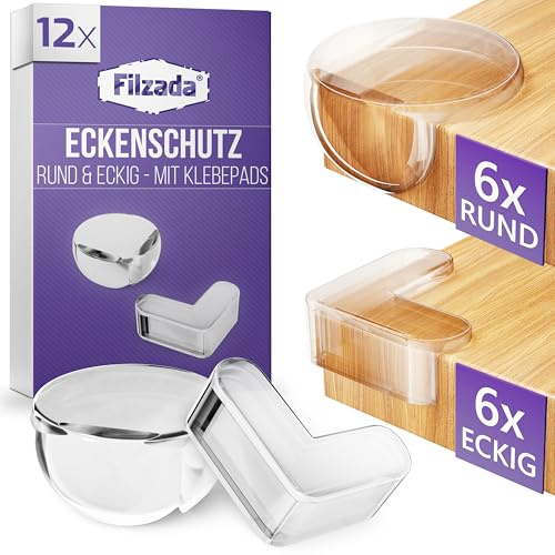 Filzada® 12x Kantenschutz Baby Rund & Eckig Transparent - Eckschutzkanten | Tischeckenschutz Klebepads für Sicherheit - Kinder Eckenschutz für Tisch, Schrank - extra starke Haftung - selbstklebend