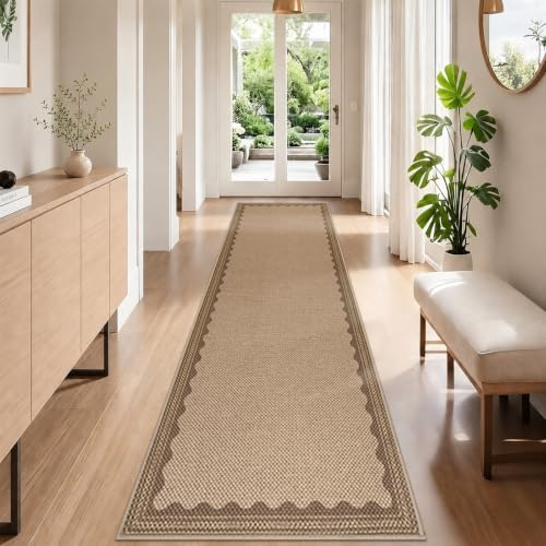 Famibay Hallway Runner Non Slip 65x300cm Long Kitchen Runner Rug Washable Brown Woven Absorbent Carpet Runners For Hallway Kitchen Bedroom Floor Corridor