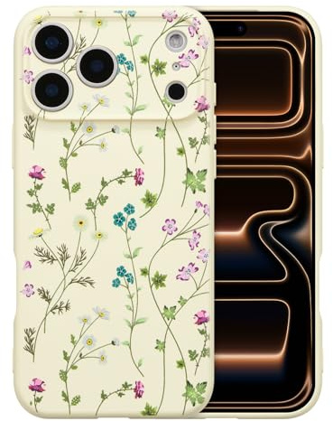 RALEAVO Case for iPhone 17 Pro, Cute Flower Silicone Floral Cover, Beige | For iPhone 17 Pro Liquid Silicone Phone Case, for Girls Women Aesthetic Flowers Shockproof Protective Soft Cover