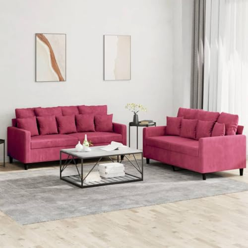 ChicAbode 2-TLG. Sofagarnitur mit Kissen Weinrot Samt