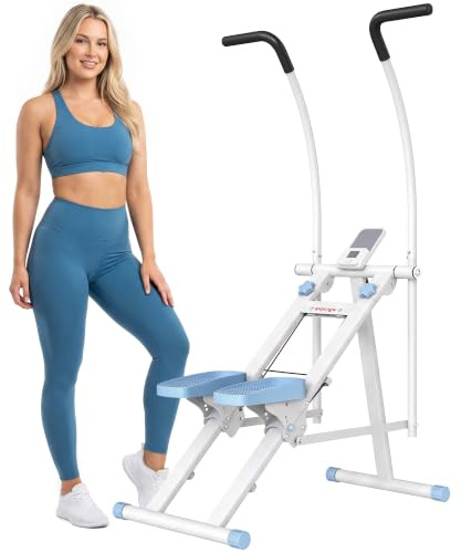 SPORTNOW Klappbarer Stepper Climber Stairmaster LCD Kompakt Weiß | Für Heim-Fitnessstudio, Vertikaltrainer, Ganzkörpertraining, verstellbare Pedale, Steppermaschine