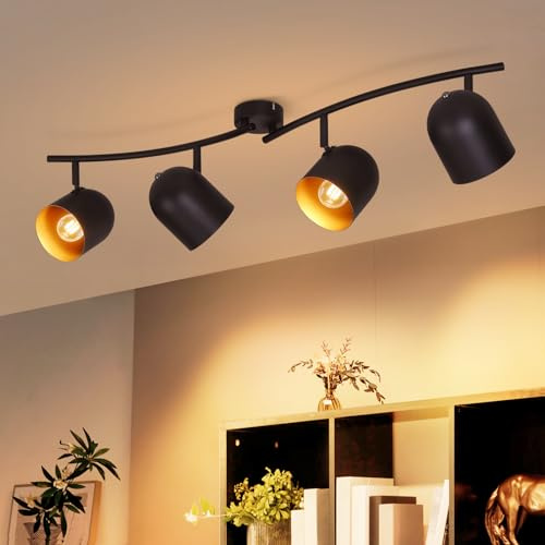 Kowanie Deckenstrahler 4 flammig Deckenleuchte Vintage: E14 Spots | Deckenlampe Wohnzimmer Deckenspots Schwarzgold Küchenlampe Metall schwenkbar Spotleuchte Küche Schlafzimmer Ohne Leuchtmittel