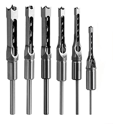 SaferCCTV 6-teiliges Holzbohrer-Set, Vierkantlochbohrer, Einsteckmeißel und Bit-Set, Holzbearbeitung, Mortiser-Bohrer, 1/4 Zoll, 5/16 Zoll, 3/8 Zoll, 9/16 Zoll, 5/8 Zoll, 1/2 Zoll
