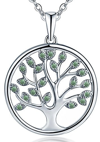 JO WISDOM Tree of Life Necklace,925 Sterling Silver May Birthstone Green Emerald Family Tree Pendant Necklace,Jewellery for Women