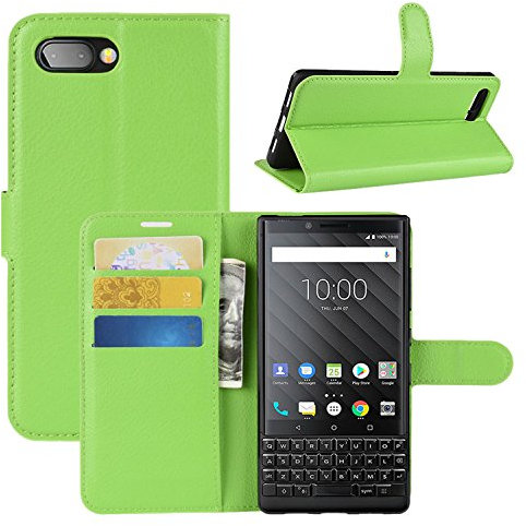 HualuBro Coque Blackberry KEY2, Premium Étui en Cuir PU Leather Wallet Portefeuille Housse Flip Case Cover avec Cartes Slots pour Blackberry Key 2 Smartphone (Vert)