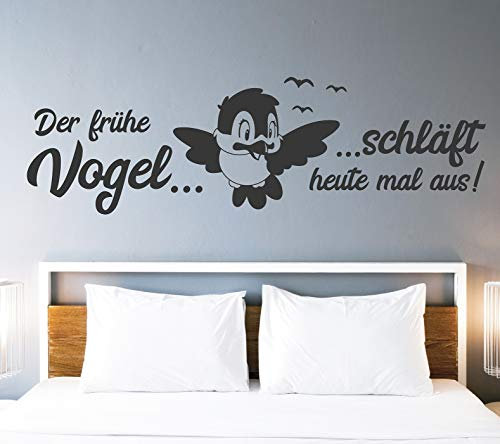 tjapalo® pkm492 Wandtattoo Schlafzimmer spruch Wandtattoo jugendzimmer junge Mädchen Erwachsene Wandtattoo der frühe Vogel schläft heute mal aus, Farbe: violett, Größe: B180xH53cm
