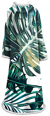 Stillshine. TV-Decke 127x178 cm Stahl Microfaser Kuscheldecke mit Ärmeln Mikrofaserdecke Fleecedecke weich sanft Tagesdecke Lazy Decke (Grünes Blatt)