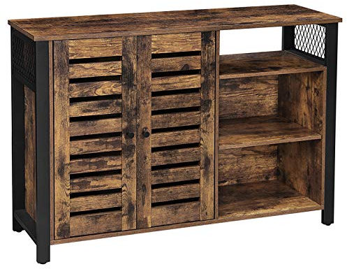 VASAGLE Storage Cabinet, Sideboard with 2 Doors, Adjustable Shelves, for Dining Room, Living Room, Kitchen, 110 x 33 x 75 cm, Industrial Style, Rustic Brown and Black LSC083B01