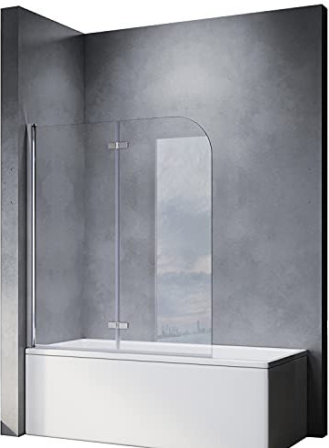 SONNI Duschwand für Badewanne faltbar 2 teilig Spritzschutz Badewanne 120x140cm,6mm NANO-klarglas Duschabtrennung Duschtrennwand Badewannenaufsatz