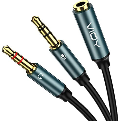 VIOY Headset Splitter for PC - 3.5mm Female to 2 Male Audio Splitter with Microphone and Headphone Support for Laptop, Desktop, Gaming Headset - CTIA Standard - 20cm