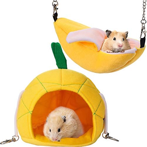 Jetec 2 Pcs Hamster Hammock Soft Bed Small Pet Animals Hamster Hanging House Cage Nest for Guinea Pig Rat Chinchilla Sleep and Play, Banana and Pineapple(Yellow)