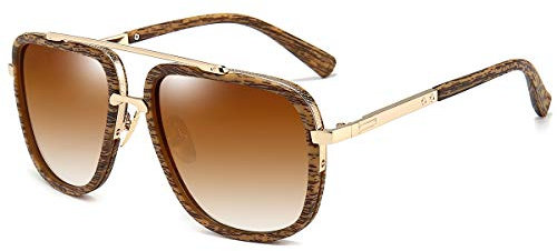 Dollger Übergroße Quadratische Sonnenbrille für Männer Frauen Pilot Shades Gold Frame Retro Brille(Goldholzrahmen / Farbverlaufstee)