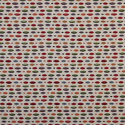 Kt KILOtela - Polsterstoff - Dekostoff - Gobelin Jacquard - Stück: 100 cm Länge x 280 cm Breite | Ellipsen - Rot, Orange, Grün, Blau, Beige ─ 1 Metre
