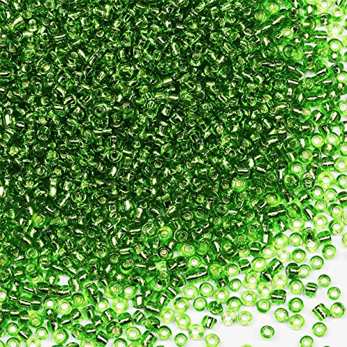 VOOMOLOVE Bulk Seed Beads 110 Grams About 3500pcs, 3mm 8/0 Lawn Green Glass Round Craft Beads for Making Jewelry