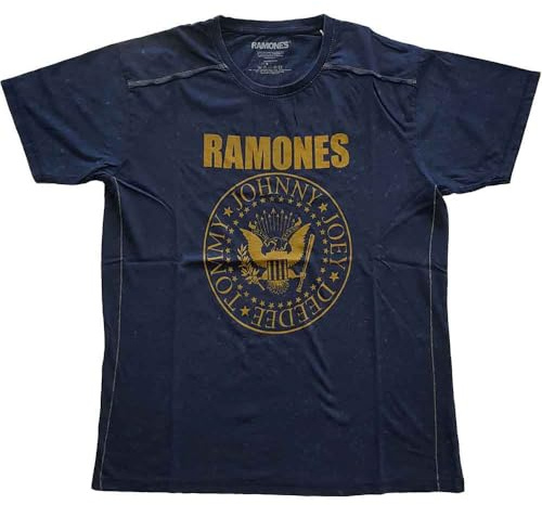 Ramones T Shirt Presidential Seal Band Logo offiziell Unisex Dye Wash Navy Blau M