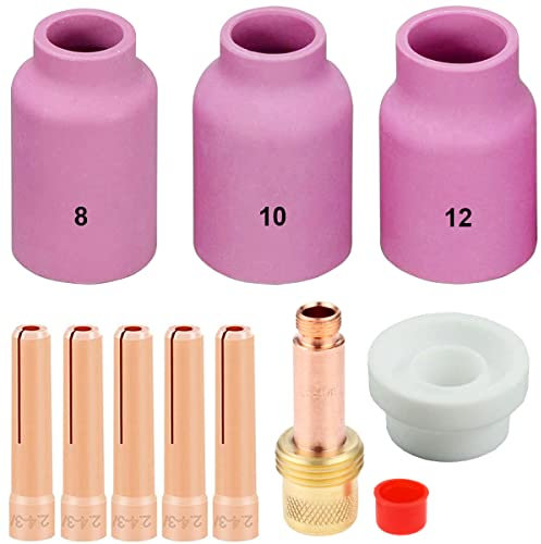 QAQGEAR 10 Stück Wig-Schweißbrenner Kit für WP-17/18/26#8# 10# 12 Aluminiumoxid-Düse Verbrauchsmaterial Kit Zubehör für WP-17/18/26 Wig-Schweißbrenner
