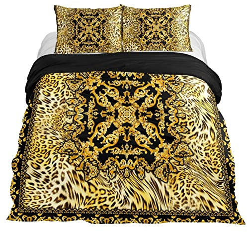 Eslifey Bettwäsche-Set, Barock-Leopardenmuster, leicht, Bettbezug, Reißverschluss, für Schlafzimmer, Einzelbett, 144,8 x 200,7 cm